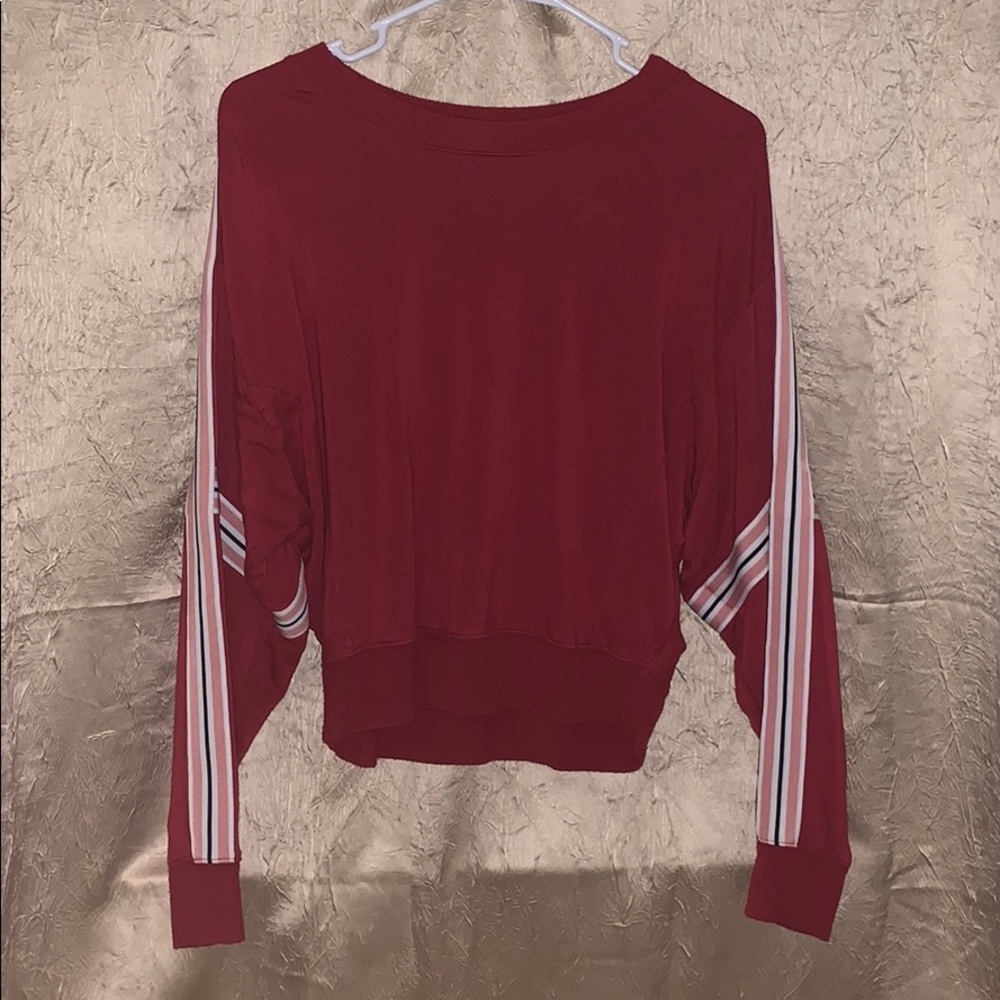 Express One Eleven Red Varsity Stripe Sweatshirt